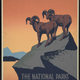 National Parks poster of two goats standing on cliff